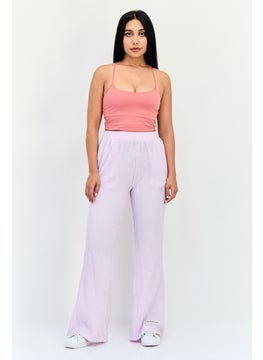 The Giving Movement Women Regular Fit Textured Crinkle Flared Pants, Lavender  - Image 4