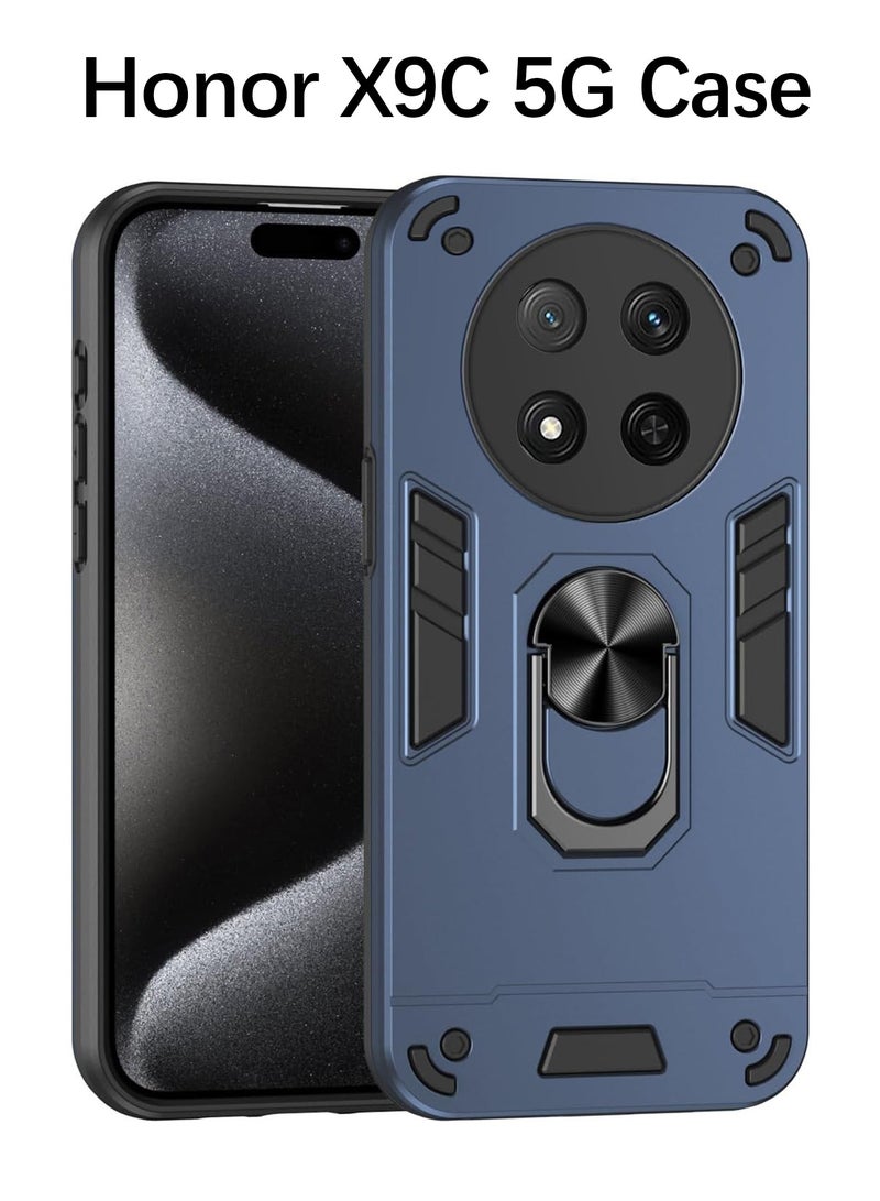 Honor X9c 5G Case Cover with  Kickstand ,Kickstand Shell Back Cover Scratch-Resistant Shock-Absorbing Protector Accessories, Kickstand Stand Magnetic Car Ring Holder Protection (Blue) - Image 1