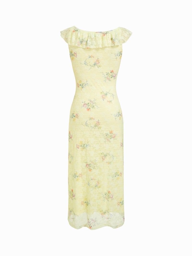 CIDER Women's Summer Floral Wedding Guest Dress Formal Ruffle Cocktail Dresses Cute V Neck Maxi Dress Elegant Outfits: Yellow, L - Image 5