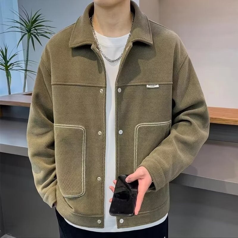 Laps Loosen regular Popular American Style Three Bars Sports Style Jacket Boys Long Sleeve Spring Autumn Winter Jacket Green - Image 1