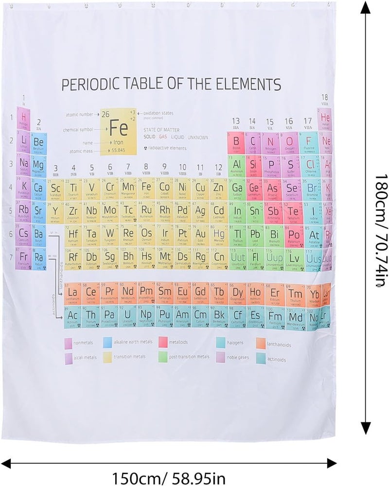 Zerodeko Periodic Table Bath Curtain Waterproof Polyester Hanging Shower Curtain 150x180cm Educational Science Bathroom Decor Privacy Protective - Image 2