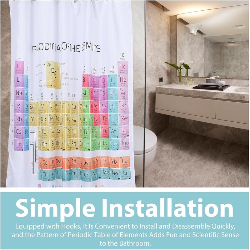 Zerodeko Periodic Table Bath Curtain Waterproof Polyester Hanging Shower Curtain 150x180cm Educational Science Bathroom Decor Privacy Protective - Image 5