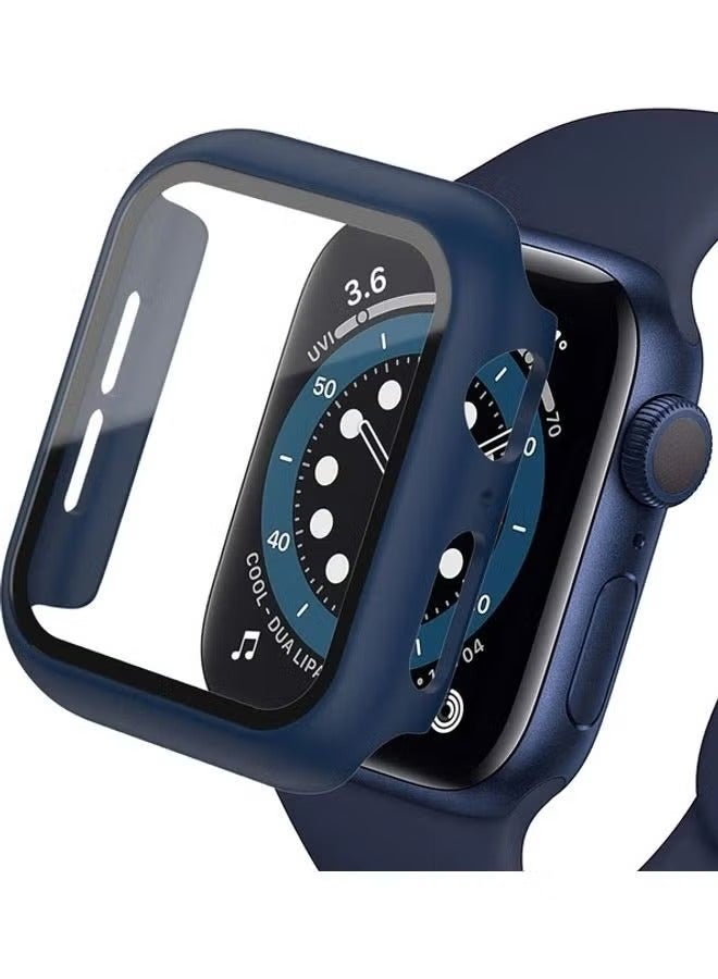Protective Case Cover with Tempered Glass Screen Protector for Apple Watch Series 4/5/6/SE 40mm Dark Blue - Image 1