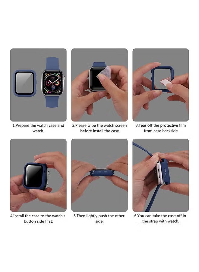Protective Case Cover with Tempered Glass Screen Protector for Apple Watch Series 4/5/6/SE 40mm Dark Blue - Image 3