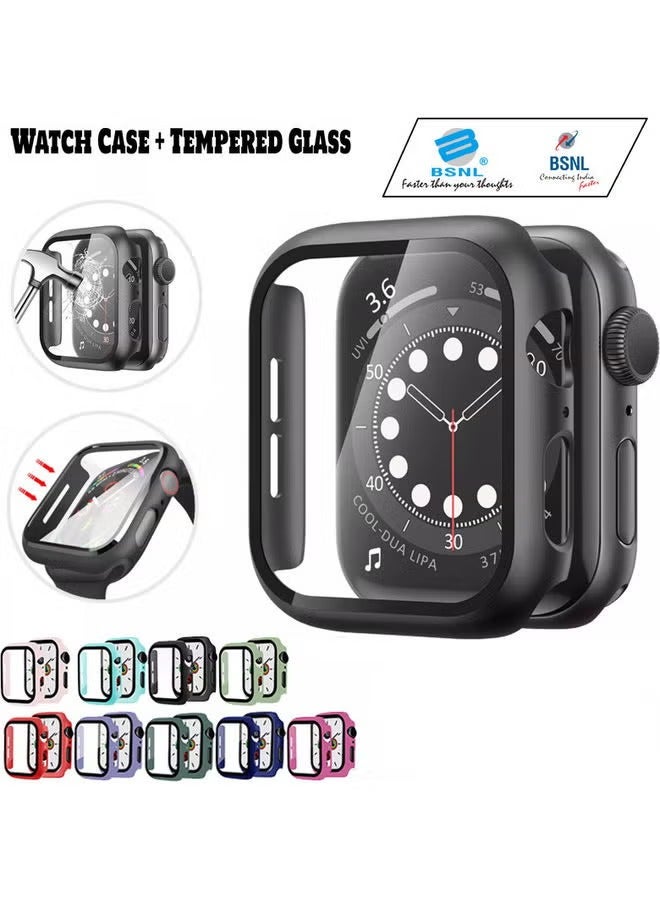 Protective Case Cover with Tempered Glass Screen Protector for Apple Watch Series 4/5/6/SE 40mm Dark Blue - Image 4