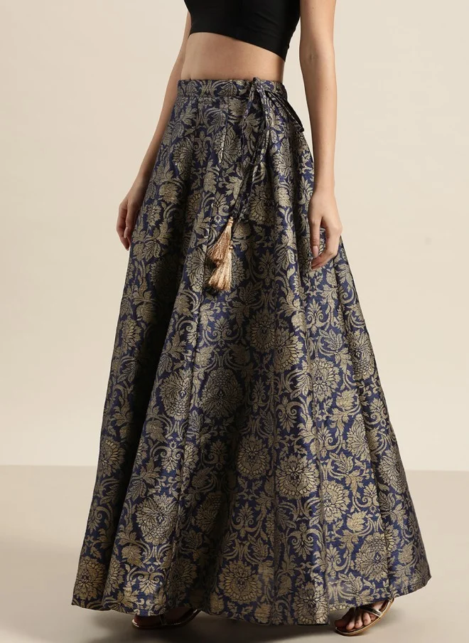 SASSAFRAS Flared Maxi Skirt for Women in Deep Navy Blue