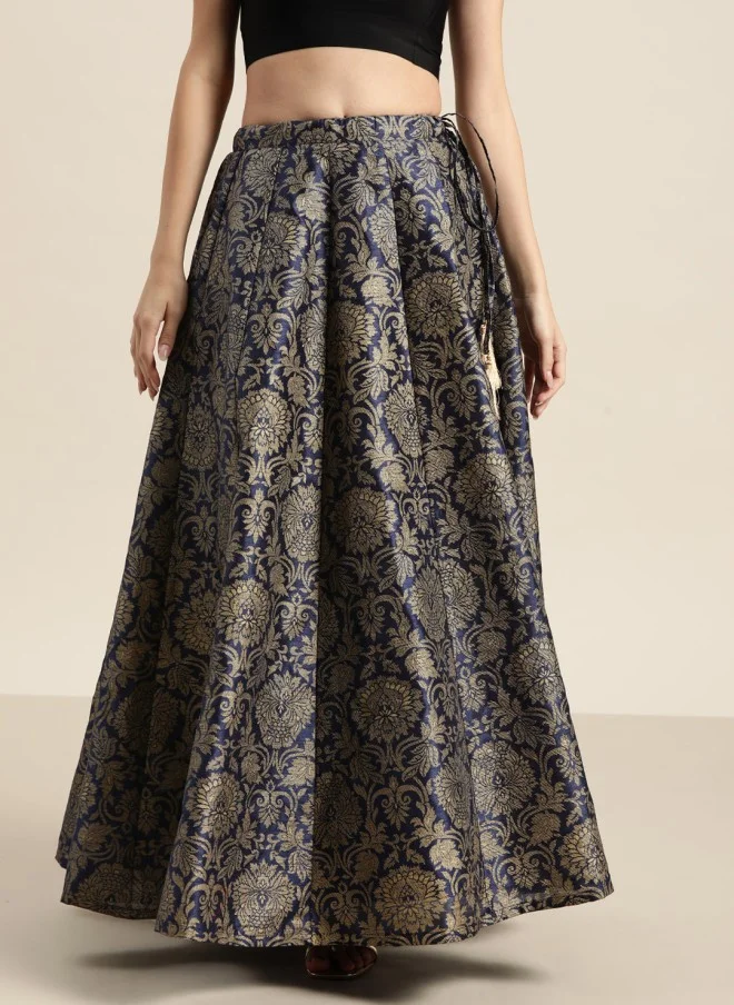 SASSAFRAS Flared Maxi Skirt for Women in Deep Navy Blue