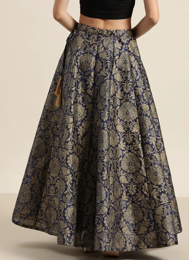 SASSAFRAS Flared Maxi Skirt for Women in Deep Navy Blue
