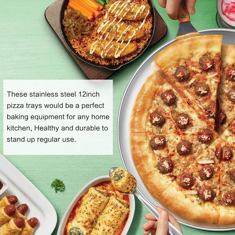 No brands 12 Inch Pizza Baking Tray Set of 3, Homikit Round Pizza Baking Sheet Stainless Steel Pizza Oven Tray, Baking Roasting Serving Pizza Pan Bakeware, Healthy & Durable, Matt Finished & Dishwasher Safe - Image 4