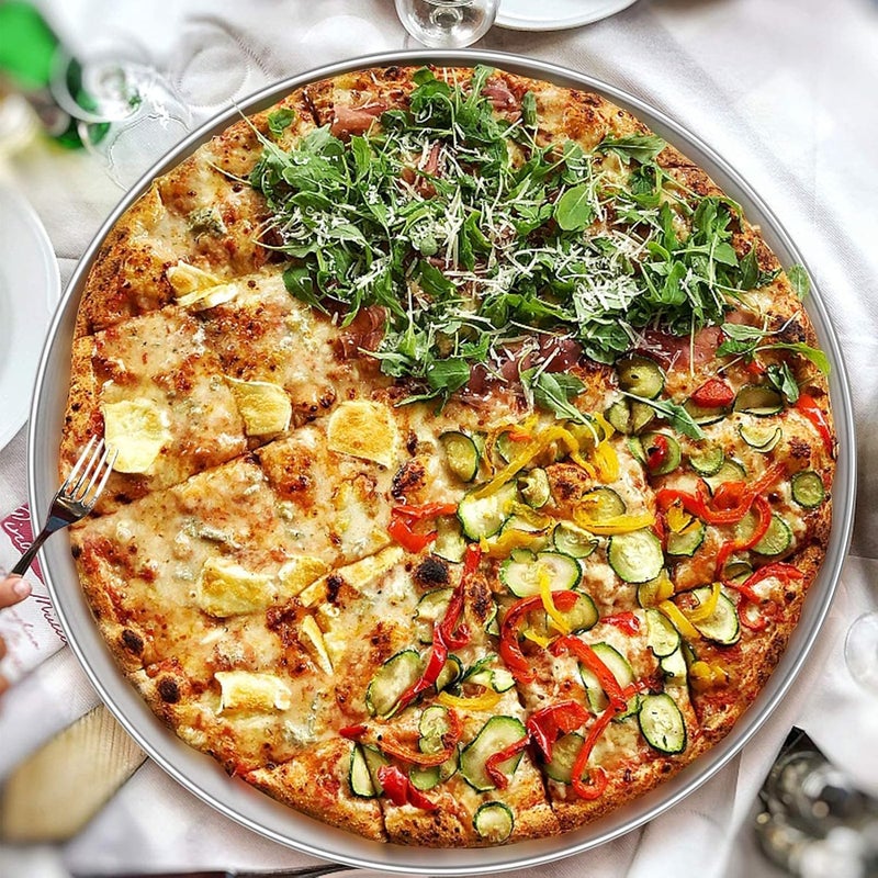 No brands 12 Inch Pizza Baking Tray Set of 3, Homikit Round Pizza Baking Sheet Stainless Steel Pizza Oven Tray, Baking Roasting Serving Pizza Pan Bakeware, Healthy & Durable, Matt Finished & Dishwasher Safe - Image 5