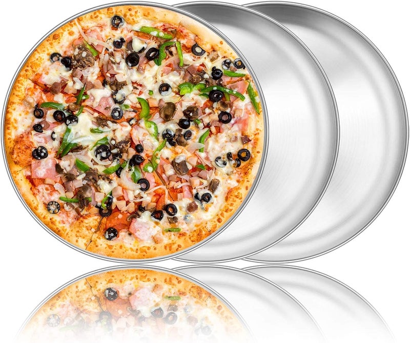 No brands 12 Inch Pizza Baking Tray Set of 3, Homikit Round Pizza Baking Sheet Stainless Steel Pizza Oven Tray, Baking Roasting Serving Pizza Pan Bakeware, Healthy & Durable, Matt Finished & Dishwasher Safe - Image 1