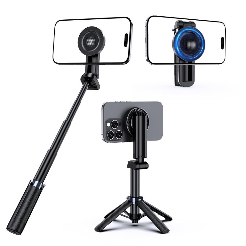 UBeesize Magnetic Mini Selfie Stick Tripod with Rechargeable Remote Pocket Tripod for iPhoneAndroid Compact Travel Stand for TikTok YouTube Live Streaming Vlogging Adjustable Holder - Image 2