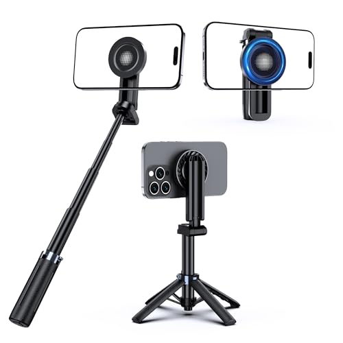 UBeesize Magnetic Mini Selfie Stick Tripod with Rechargeable Remote Pocket Tripod for iPhoneAndroid Compact Travel Stand for TikTok YouTube Live Streaming Vlogging Adjustable Holder - Image 1