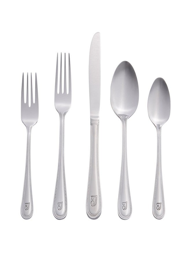 RiverRidge Monogrammed Beaded Flatware Set - T - 46-Piece Silverware with Custom Letter Stamp, 18/0 Stainless Steel Utensils Set for Daily Use & Special Occasions - Dishwasher Safe, Versatile Design - Image 1