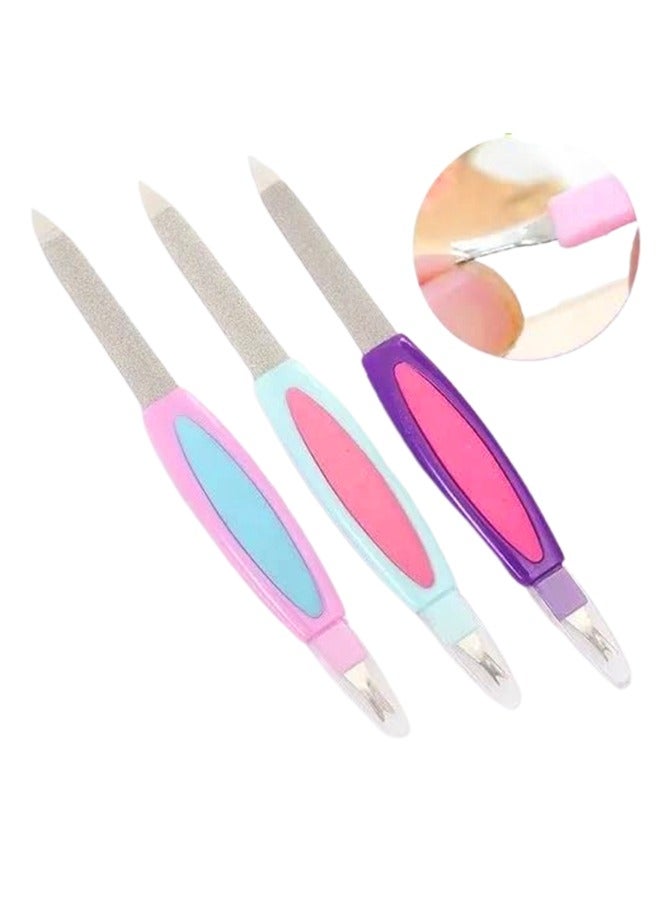 3 قطع مبرد أظافر مزدوج الرأس 2 في 1 – أداة مانيكير احترافية من الفولاذ المقاوم للصدأ والبلاستيك، لتلميع الجلد الزائد، تشكيل الأظافر، إزالة الجلد الميت وغراء الأكريليك، أداة صغيرة محمولة ومتينة للاستخدام المنزلي والصالونات - Image 1