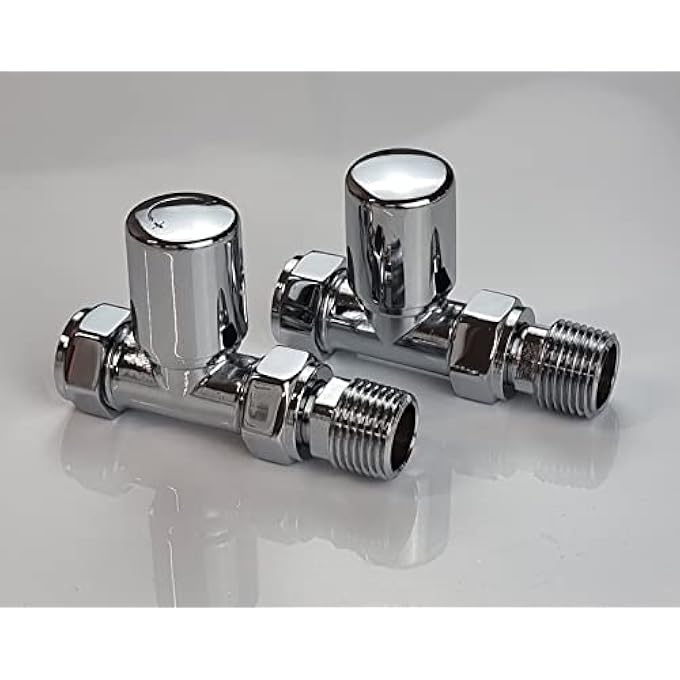 MILANO STRAIGHT CHROME TOWEL RAIL VALVES 1/2" /15MM RADIATOR VALVES - Image 1