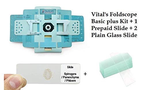 Vital's Foldscope Classroom Kit (Paper DIY Microscope) + one Prepared Slide for Ready Viewing + 2 Pieces of Plain Glass Slide (Blue) - Image 2
