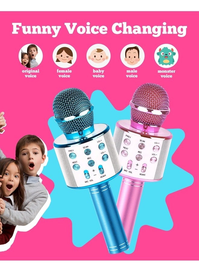ELTRAZONE 2-Pack Kids Karaoke Microphones - Portable Bluetooth Singing Toys for Girls and Boys, Perfect Birthday Gifts (Blue & Pink) - Image 4