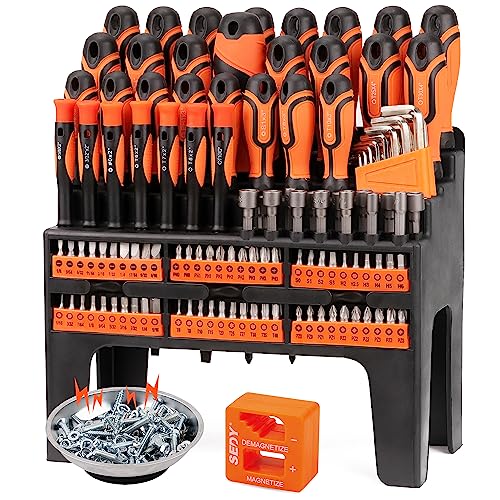 124Piece Magnetic Screwdriver Set with Plastic Racking Precision Screwdrivers Magnetizer Demagnetizer Allen Keys Nut Drivers Ratchet Handles Sockets More DIY Tools for Men Tools Gift