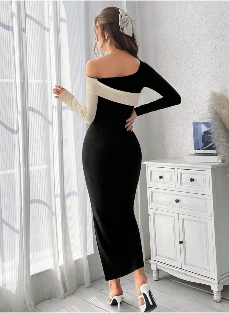 SHEIN Women's Off Shoulder Color Block Date Night Bodycon Dress - Image 5