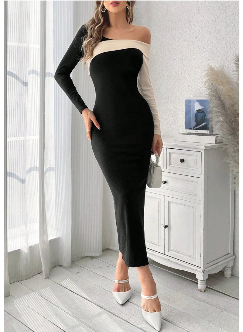 SHEIN Women's Off Shoulder Color Block Date Night Bodycon Dress - Image 2