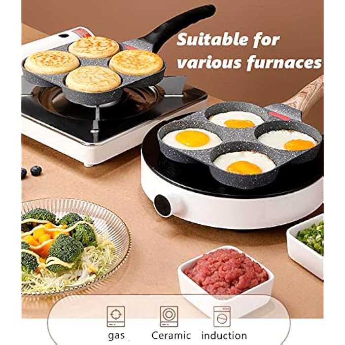 HUPECHAM 4Cup Egg Pan Nonstick And Healthy Granite Egg Frying Pan Versatile Breakfast Skillet For Eggs Pancakes Plett Crepes Compatible With Gas Stove And Induction Cooktop - Image 5