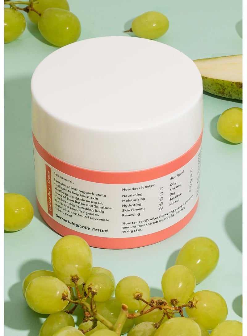 Q+A Collagen Body Butter: Luxuriously Rich, Intensely Moisturising Vegan Formula with Hydrolysed Vegetable Protein, Shea Butter, Squalane, and Golden Pear and Grape Scent for Soft, Supple Skin, 200ml - Image 2