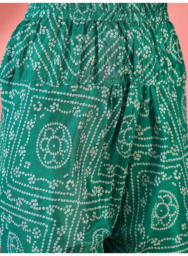 AKS Sea Green Bandhani Printed Silk Kurta Chudidaar Set - Image 3