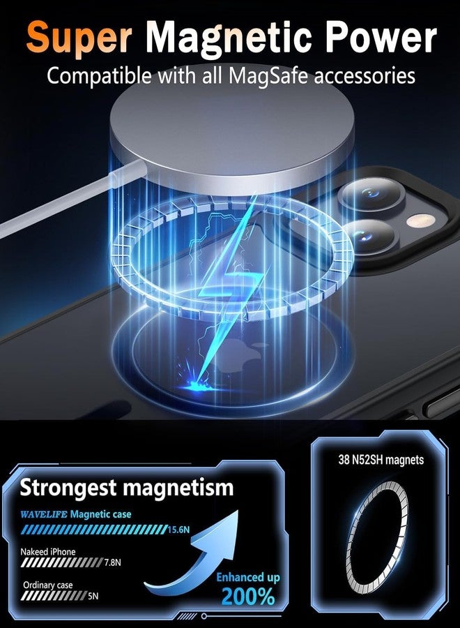 DEERLAMN جراب DEERLAMN لهاتف iPhone 14/iPhone 13 مقاس 6.1 بوصة مع واقي شاشة، [متوافق مع MagSafe] غطاء هاتف مغناطيسي شفاف غير لامع رفيع مقاوم للصدمات للرجال والنساء - أسود - Image 3