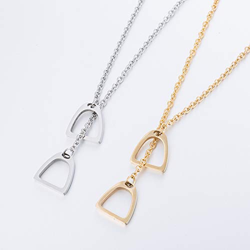 QIAN0813 Lucky Horse Shoe Necklaces Equestrian Double Horse Stirrups Lariat Y Necklaces Pendant for Women Gift (Gold) - Image 5