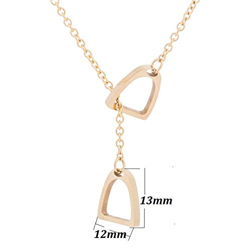 QIAN0813 Lucky Horse Shoe Necklaces Equestrian Double Horse Stirrups Lariat Y Necklaces Pendant for Women Gift (Gold) - Image 2