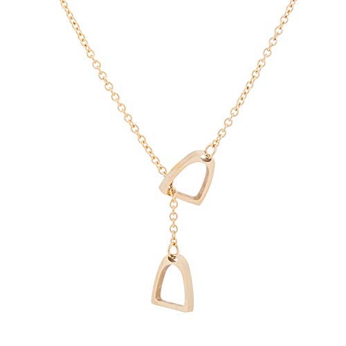 QIAN0813 Lucky Horse Shoe Necklaces Equestrian Double Horse Stirrups Lariat Y Necklaces Pendant for Women Gift (Gold) - Image 1