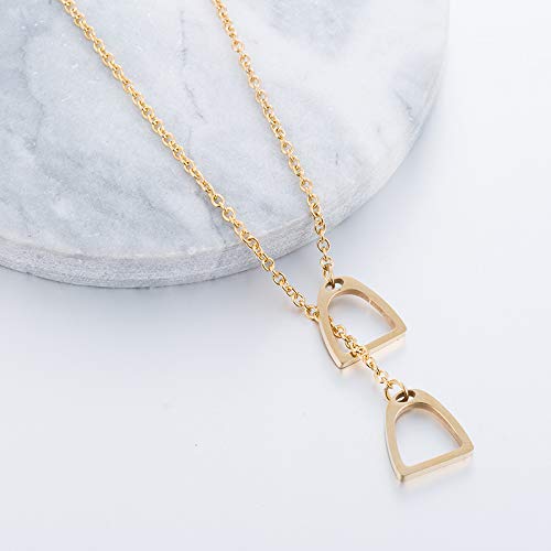 QIAN0813 Lucky Horse Shoe Necklaces Equestrian Double Horse Stirrups Lariat Y Necklaces Pendant for Women Gift (Gold) - Image 3