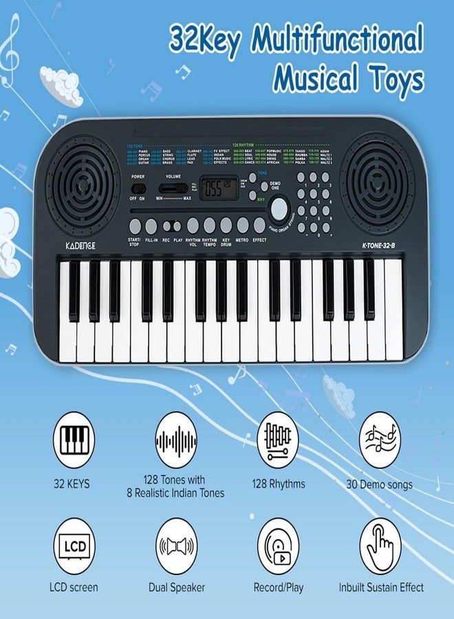 Kadence K-Tone Mini Blue Keyboard - 32 Mini Keys, 128 Tones including 15 Realistic Voices & 8 Indian Instruments, 128 Rhythms, 30 Demo Songs, Kids Keyboard with power adapter (With Adapter) - Image 2