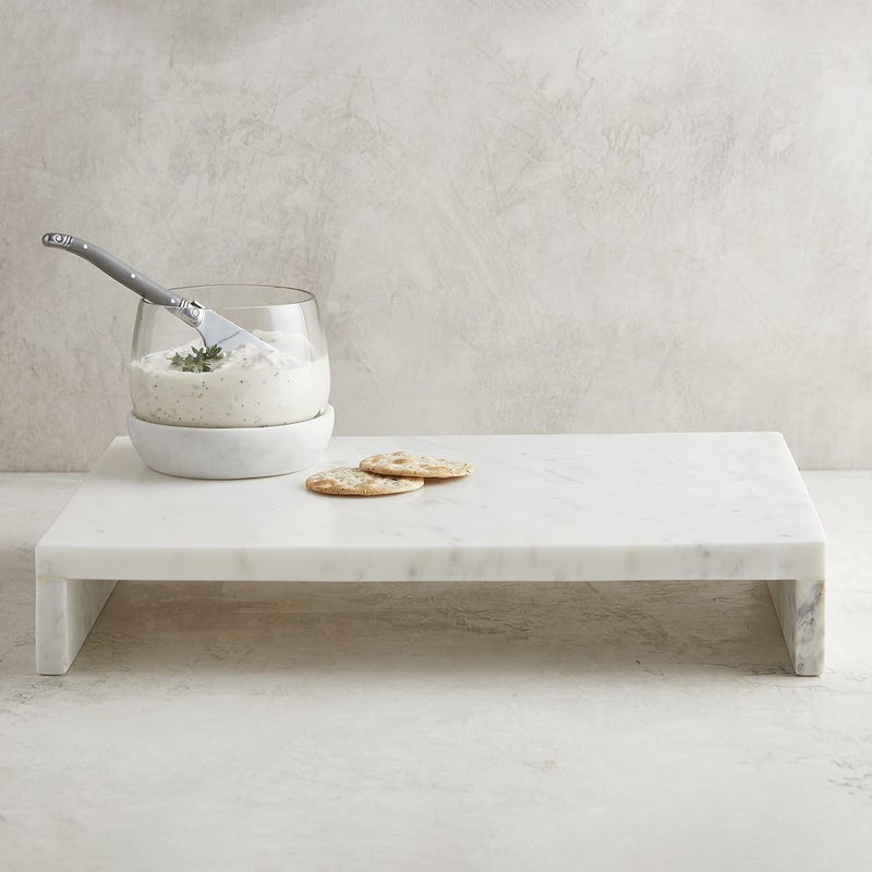 Santa Barbara Design Studio Waterfall Marble Tray - Elegant Table Display Riser Charcuterie Cheese Board Footed Stand, 14" x 10", White - Image 3