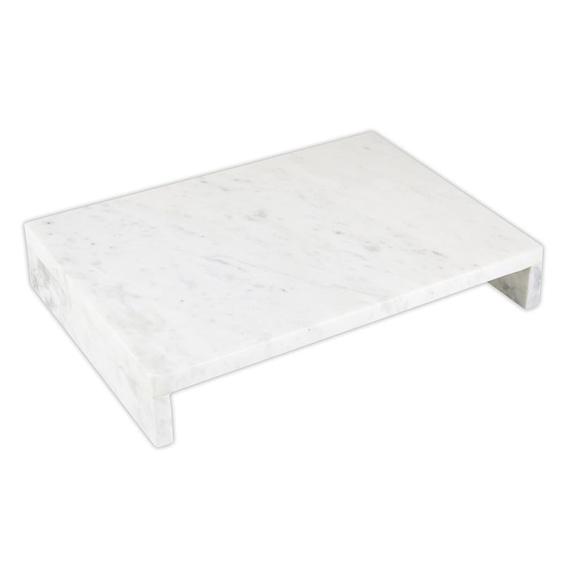 Santa Barbara Design Studio Waterfall Marble Tray - Elegant Table Display Riser Charcuterie Cheese Board Footed Stand, 14" x 10", White - Image 1