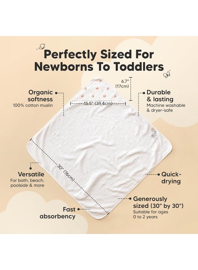KeaBabies Muslin Baby Bath Towels with Hood for Girls, Boys, Large Organic Cotton Hooded Baby Towels for Newborns, Toddlers, Infant, Kids, Soft Absorbent Newborn Bath Essentials Gift Set (Monarch) - Image 3
