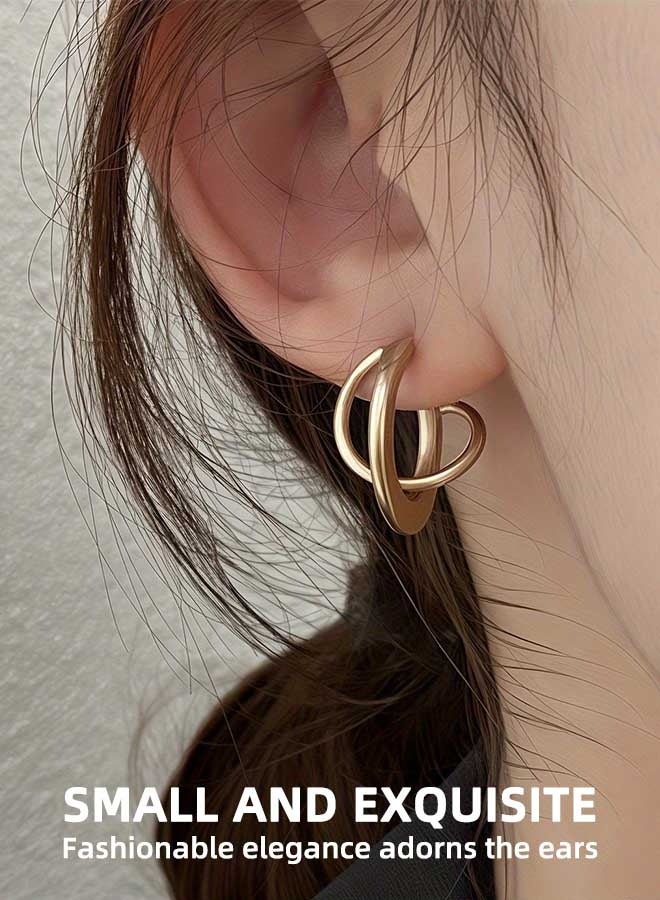 JUNO & Co. Unique Geometric Needle-Shaped Stud Earrings, Elegant Party Earrings For Women, Stacked Hoop Stud Earrings, Sophisticated French Retro Style, Minimalist Earrings - Image 5