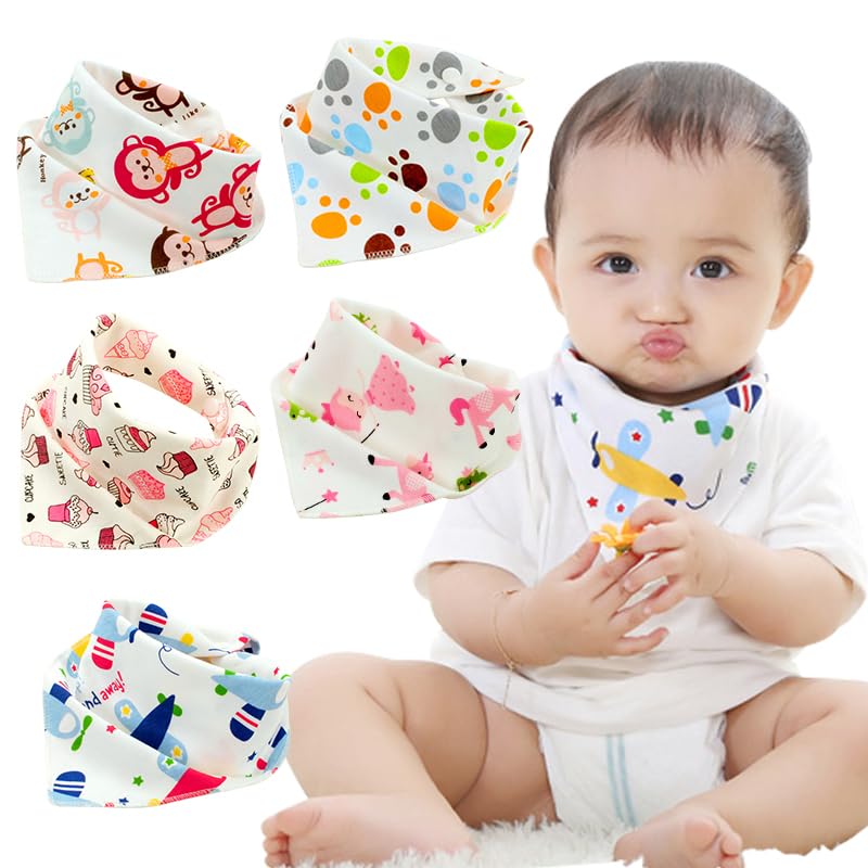 BabyGo Cotton Soft Baby Bandana Bibs | Adjustable Feeding & Drool Bibs for Infants & Toddlers, Comfortable, Absorbent & Reusable | Set of 3 (Random Colors) - Image 1