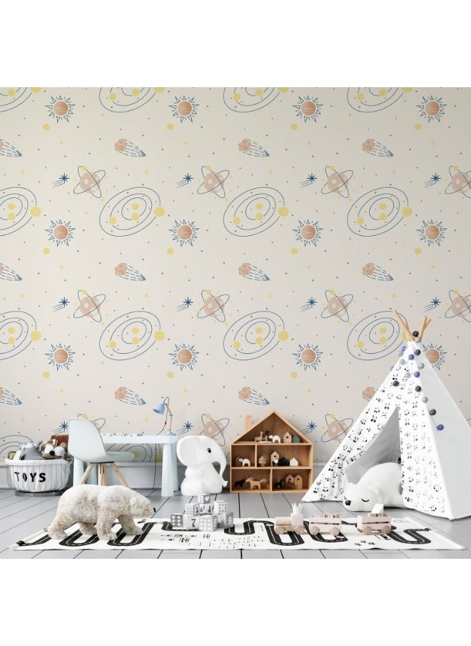 Cute Pastel Galaxy Space Pattern Fabric Wallpaper Covers An Area ​​Up To 4.2Mx3M With Adhesive  And Smoothing Tool