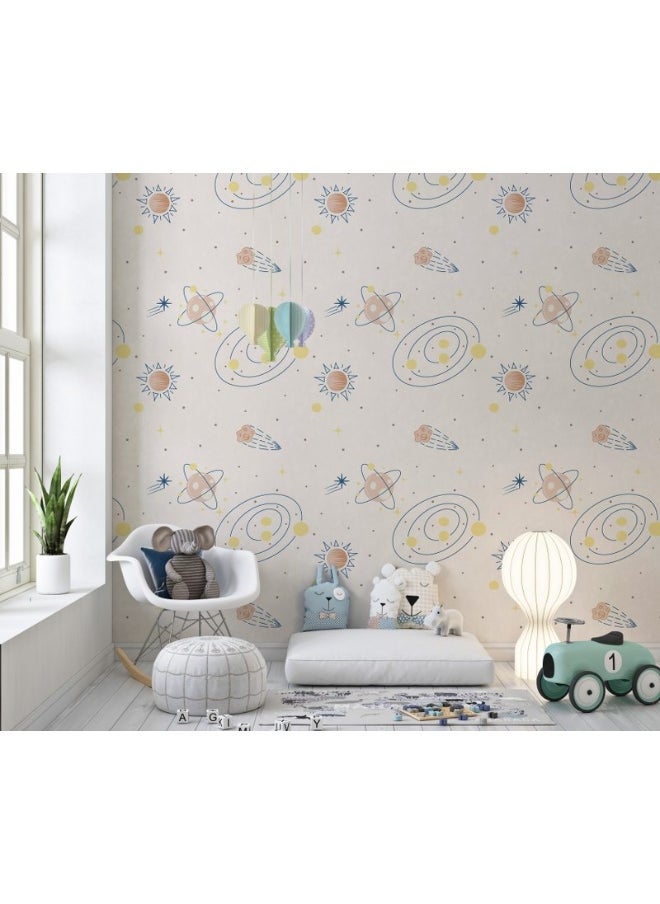 Cute Pastel Galaxy Space Pattern Fabric Wallpaper Covers An Area ​​Up To 4.2Mx3M With Adhesive  And Smoothing Tool