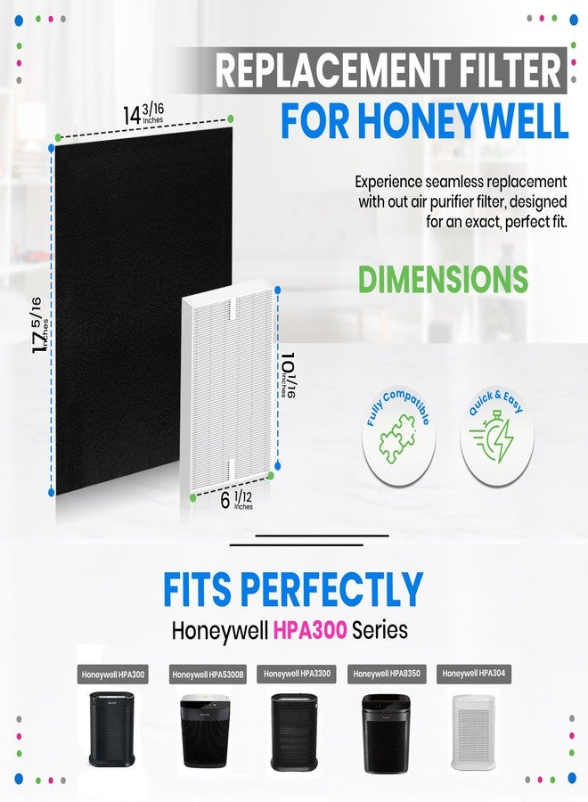 Bagean HPA300 Filter R Compatible with Honeywell Air Purifier Filter Replacement - HRF R3 A Fits HPA5300B - H13 True HEPA with Carbon Filters 99.98% Particles & Purifies Air (3 HEPA + 4 Carbon) - Image 3