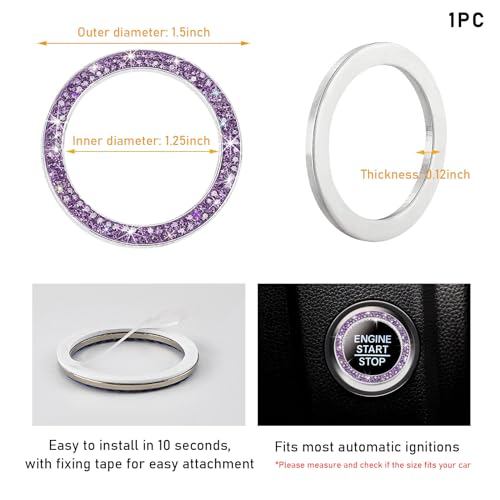 Kewucn Bling Crystal Double Rhinestone Car Engine Start Decoration Ring, Sparkling Push Start Button Sticker, Key Ignition & Knob Ring Decoration, Bling Car Interior Accessory(Purple) - Image 2