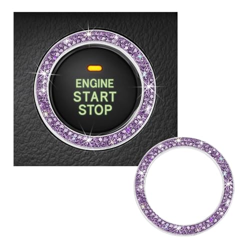 Kewucn Bling Crystal Double Rhinestone Car Engine Start Decoration Ring, Sparkling Push Start Button Sticker, Key Ignition & Knob Ring Decoration, Bling Car Interior Accessory(Purple) - Image 1