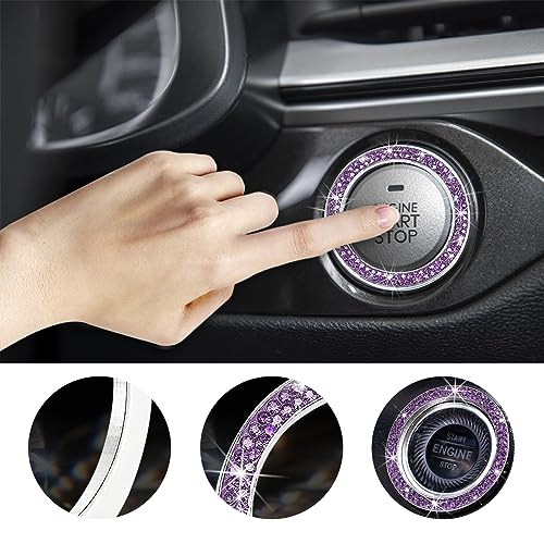 Kewucn Bling Crystal Double Rhinestone Car Engine Start Decoration Ring, Sparkling Push Start Button Sticker, Key Ignition & Knob Ring Decoration, Bling Car Interior Accessory(Purple) - Image 4