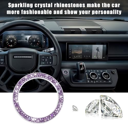 Kewucn Bling Crystal Double Rhinestone Car Engine Start Decoration Ring, Sparkling Push Start Button Sticker, Key Ignition & Knob Ring Decoration, Bling Car Interior Accessory(Purple) - Image 5