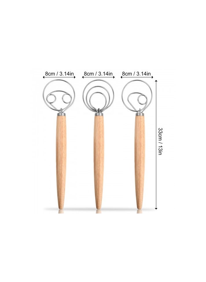3-Piece Danish Dough Whisk Set – Stainless Steel Bread Mixer with Wooden Handle  for Baking Bread, Pastry and Cake - Image 2