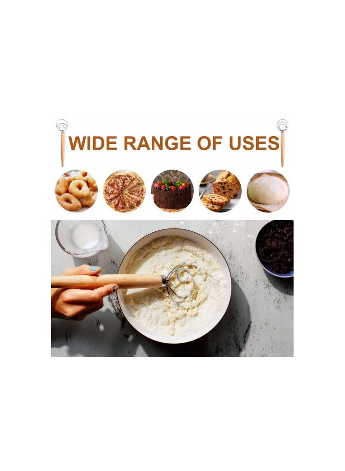 3-Piece Danish Dough Whisk Set – Stainless Steel Bread Mixer with Wooden Handle  for Baking Bread, Pastry and Cake - Image 4