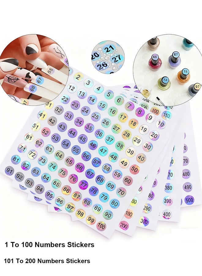 Happy D 10 Sheets 1 to 200 Reflective Laser Small Round Consecutive Numbers Stickers Self Adhesive Inventory Storage Organizing Label Stickers Nail Polish Bottle Nail Swatch Sticks，School number stickers - Image 1