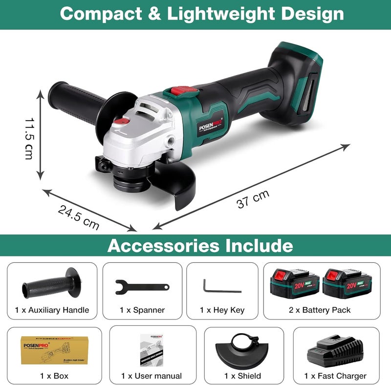 Cordless Angle Grinder, 20V Electric Cut-Off Tool/Grinder, 4.0Ah Lithium-Ion Battery And Fast Charger, 8000Rpm Brushless Motor, Battery Grinder For Cutting And Grinding - Image 2